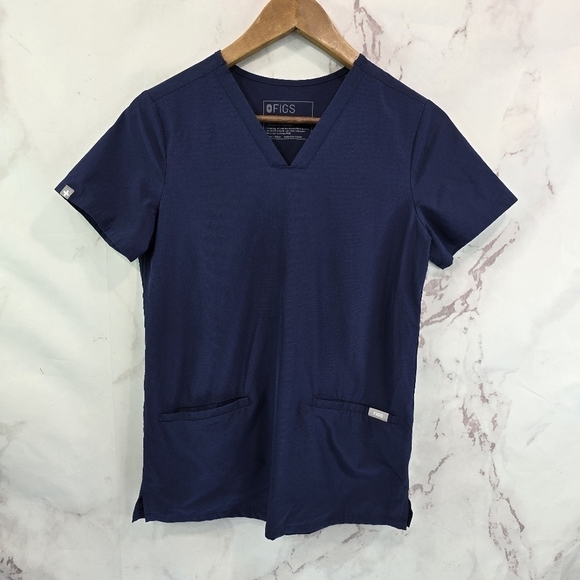 Figs Tops - FIGS Top Womens XXS Blue Casma 3 Pocket Navy Short Scrub V Neck 1815